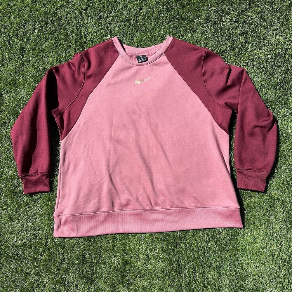 Nike Therma-Fit Sweatshirt Womens Size 1X Pullover Pink Baseball Sleeve Gorpcore
